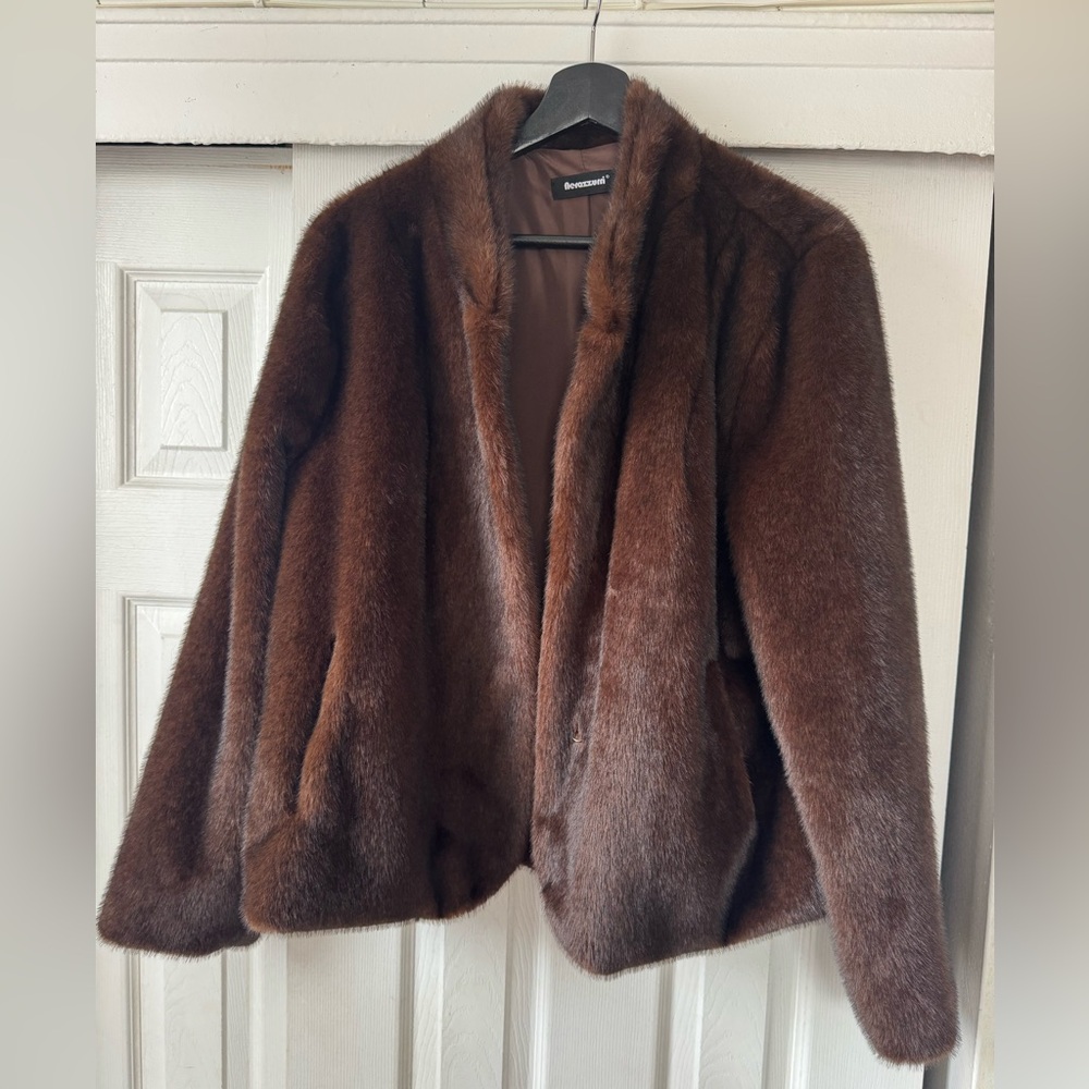 Brown Short Faux Fur Jacket